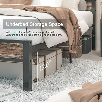 LIKIMIO California King Bed Frame wtih Headboard, Easy Assembly, Noise-Free, No Box Spring Needed, Heavy Strong Metal Support Frames, Rustic Brown