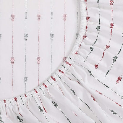 Tommy Bahama - King Size Sheet Set, Crisp & Cool Cotton Percale Bedding with a Smooth Lightweight Feel, 4 Piece Holiday Bed Sheets with Matching Pillowcases (Pineapple Pinstripe Red)