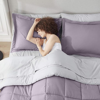 Nestl 7 Piece Full Comforter Set – Dusty Purple Reversible Bed in a Bag – Complete Full Size Bedding Set with Sheets, Pillowcases and Shams