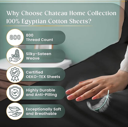 100% Cotton Sheets King Size Sheets Set with Fitted Sheet & Pillowcase Sets, 800 Thread Count Sateen Weave 4 piece 15" Deep Pocket King Sheet Set, Soft & Comfy Naturally Cool Luxury Bedding- Charcoal