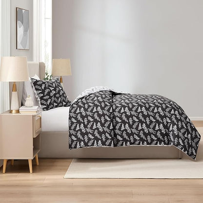 Nestl Twin/Twin XL Comforter Set - Black Bed in a Bag Twin, 2 Pieces Reversible Bed Set, Soft Floral Bedding Set for College Dorm, All Season Botanical Comforters with Pillow Sham