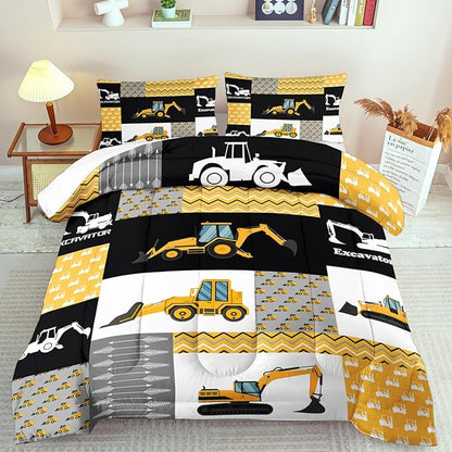 Construction Comforter Set Twin Boys,Yellow Twin Construction Bedding Set,Engineering Vehicles Comforter Yellow Bedroom Decor Kids,Truck Quilt Cartoon Truck Bedding for Teen