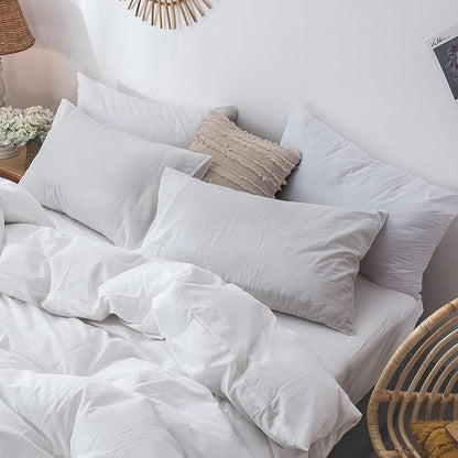 MooMee Bedding Pillowcases Pack of 4 100% Washed Cotton Linen Like Textured Breathable Durable Soft Comfy (Solid Off White, Standard)