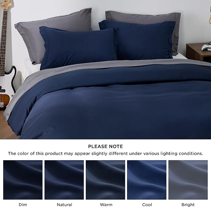 Bedsure Duvet Cover Queen Size - Soft Double Brushed Bedding Set for Kids & Adults, Zipper Closure, 3 Pieces, Includes 1 Duvet Cover (90"x90") & 2 Pillow Shams, NO Comforter, Navy Blue