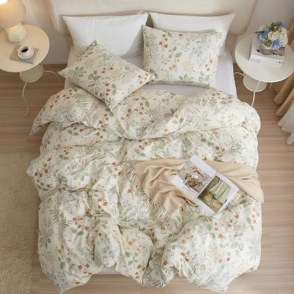 VM VOUGEMARKET Green Floral Comforter Set Full 3 Pcs Vintage Red Flower Down Comforter with 2 Pillowcases All Season Soft Fluffy & Lightweight Comforter Set for Girls Women 80"x90"