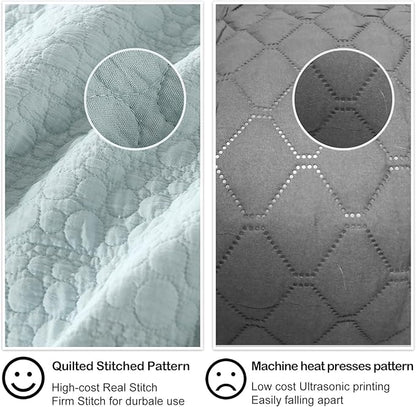 HORIMOTE HOME Quilt Set Twin Size Aqua Blue, Classic Geometric Spots Stitched Pattern, Pre-Washed Microfiber Chic Rustic Look, Ultra Soft Lightweight Quilted Bedspread for All Season, 2 Pieces