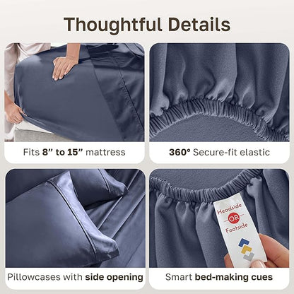 California Design Den Split King Sheets Sets for Adjustable Bed - Soft 400 Thread Count Sateen, Natural 100% Cotton Sheets, Deep Pockets, Breathable, and Durable Bedding - Indigo Dusty Blue