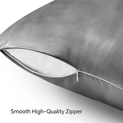 BEDELITE Satin Pillowcase with Zipper 4 Pack, Dark Grey Pillow Cases Standard Size, Super Soft and Cooling Similar to Silk Pillow Cases, Gift for Women Men(20x26 Inches)