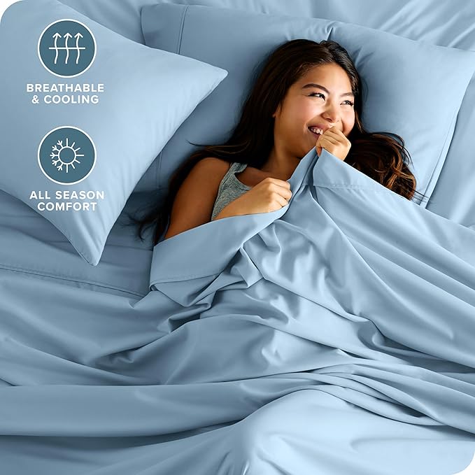 Bare Home Split Head Flex King Sheet Set - 1800 Ultra-Soft Microfiber Bed Sheets - Double Brushed - Deep Pockets - Easy Fit - 4 Piece Set - Bedding Sheets & Pillowcases (Light Blue)