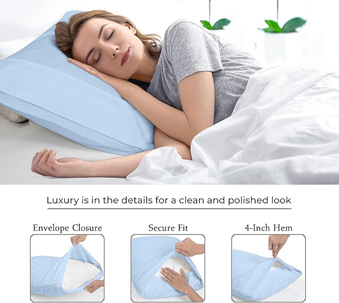 Royale Linens King Pillowcase Set of 2 - Bed Pillow Cover - 20" x 40" -Lake Blue Pillowcases - 1800 Brushed Microfiber, Wrinkle & Fade Resistant - Soft & Cozy- King Size Pillow Case (Lake Blue)