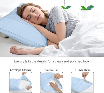 Royale Linens King Pillowcase Set of 2 - Bed Pillow Cover - 20" x 40" -Lake Blue Pillowcases - 1800 Brushed Microfiber, Wrinkle & Fade Resistant - Soft & Cozy- King Size Pillow Case (Lake Blue)