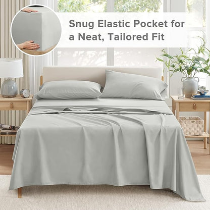 Comfort Spaces Extra Deep Pocket, 100% Cotton King Fits up to 24" Mattress, Breathable, Naturally Cool Cotton, Soft Cotton Sheets, All Seasons Sheet Set, Grey 4 Piece