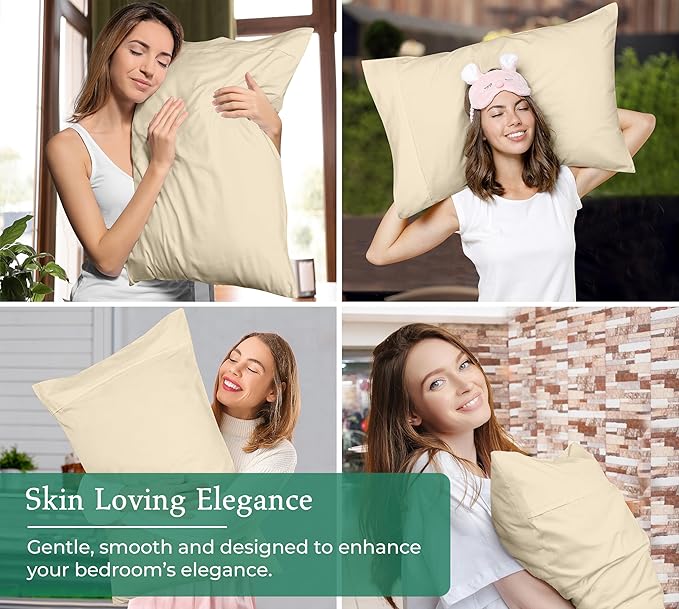 Royale Linens Standard Pillowcase Set of 2 - Bed Pillow Cover - 20"x26" - Sand Pillowcases - 1800 Brushed Microfiber, Wrinkle & Fade Resistant - Soft & Cozy- Standard Size Pillow Case (STD,Sand)