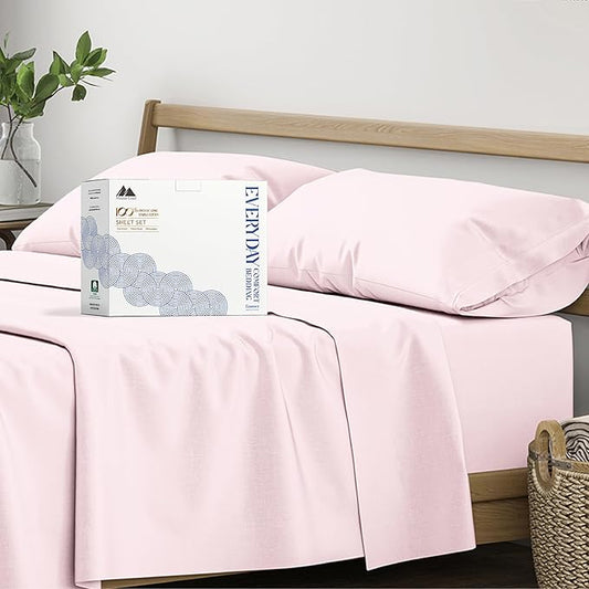 Mayfair Linen 100% Organic Cotton Sheets Twin XL Size - 3 PC Organic Cotton Percale Sheets Twin XL Set (Blush), Soft, Crisp, Cooling Bedsheets, 16" Deep Pocket Hotel Bedding - GOTS Certified
