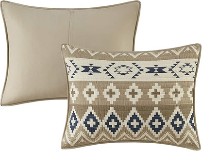 Woolrich Reversible Quilt Cabin Lifestyle Design - All Season, Breathable Coverlet Bedspread Bedding Set, Matching Shams, Oversized King/Cal King, Montana Tribal Tan 3 Piece