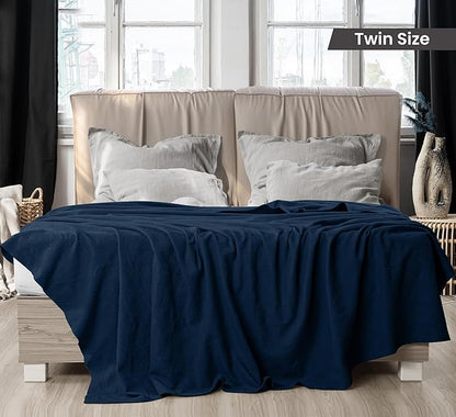 Utopia Bedding Navy 100% Cotton Blanket [Twin Size - 90x72 Inch] Lightweight, Soft and Breathable Thermal Blanket for All Seasons