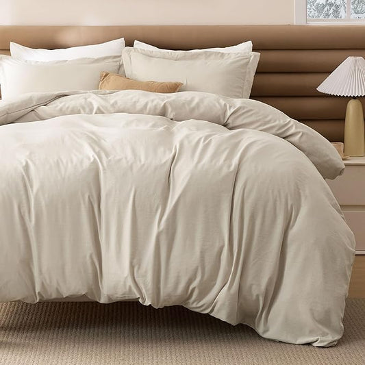 Bedsure Removable Cover with Comforter Duvet Insert King - 4 Pieces Beige Prewashed Soft Bedding Set for All Seasons Use, Includes 1 Duvet Cover, 1 Comforter, 2 Pillow Shams