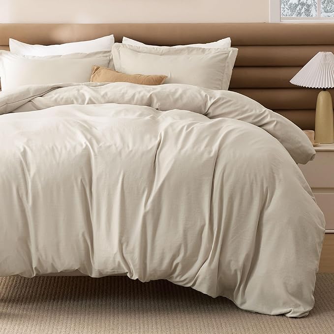 Bedsure Removable Cover with Comforter Duvet Insert Full - 4 Pieces Beige Prewashed Soft Bedding Set for All Seasons Use, Includes 1 Duvet Cover, 1 Comforter, 2 Pillow Shams