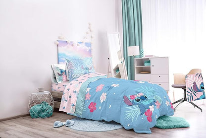 Jay Franco Disney Lilo & Stitch Twin Comforter Set, 5 Piece Bed in a Bag Includes Reversible Comforter & Sheet Set - Kids Bedding for Girls - Soft Fade Resistant Microfiber