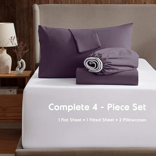 Nestl Full Sheet Set - Luxury 1800 Ultra-Soft Microfiber Full Bed Sheets - Double Brushed - Deep Pockets - Easy Fit - 4 Piece Set - Bedding Sheets & Pillowcases (Full, Purple)