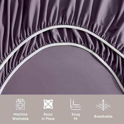 Nestl Short Queen Sheet Set - 1800 Ultra-Soft Microfiber - Double Brushed - Deep Pockets - Easy Fit - 4 Piece Set - Bed Sheets (Short Queen, Purple)