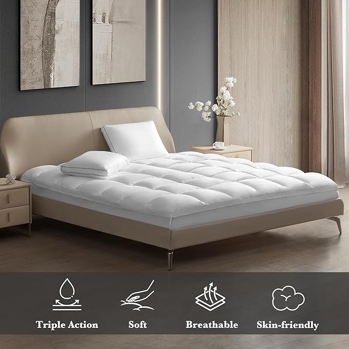 Hotel Grand Pillow Top Mattress Topper Cal King Size - Waterproof Mattress Protector Quilted Fitted Mattress Pad Cover with 8-20 Inch Deep Pocket Down Alternative Fill (72x84 inch, White)
