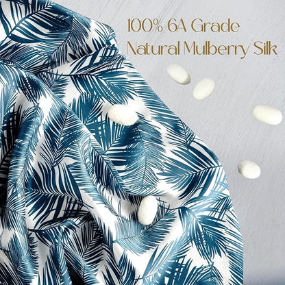 ZIMASILK 100% Pure Mulberry Silk Pillowcase for Hair and Skin Health,Both Sides 19 Momme Silk Floral Print,1pc (Standard 20''x26'',Blue Leaves)