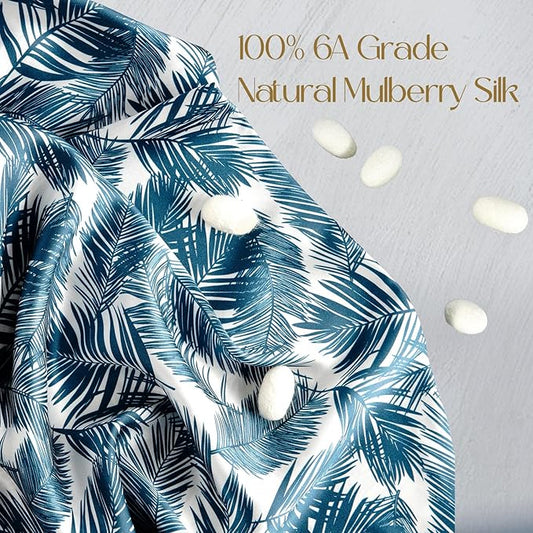 ZIMASILK 100% Pure Mulberry Silk Pillowcase for Hair and Skin Health,Both Sides 19 Momme Silk Floral Print,1pc (Standard 20''x26'',Blue Leaves)