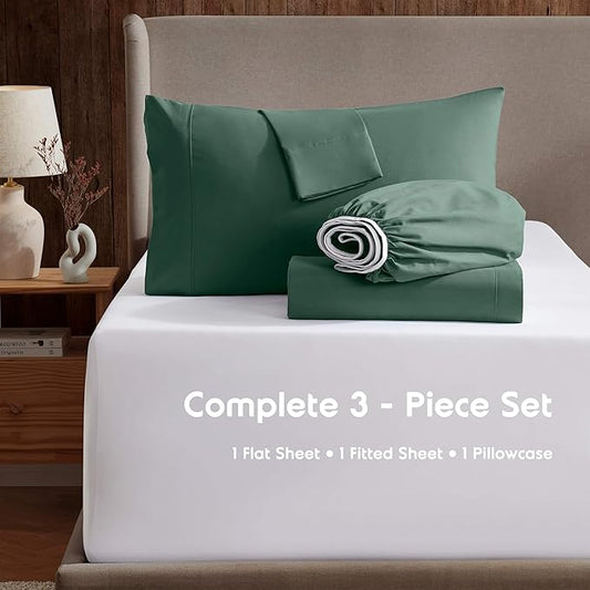 Nestl Twin XL Sheet Set - College Dorm Size - Luxury 1800 Ultra-Soft Microfiber Twin Extra Long Bed Sheets - Deep Pockets - Easy Fit - Extra Soft - 3 Piece Set (Twin XL, Dark Green)