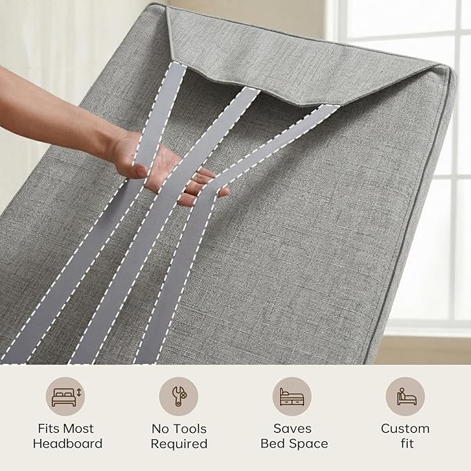 Upholstered Headboard Queen Size, Bed Frame Mount | Easy Assemble,Works with Metal/Wood Frame Beds/Dorm/Daybed/RV, Modern Style Grey,Supportive Cushion with Washable Cover