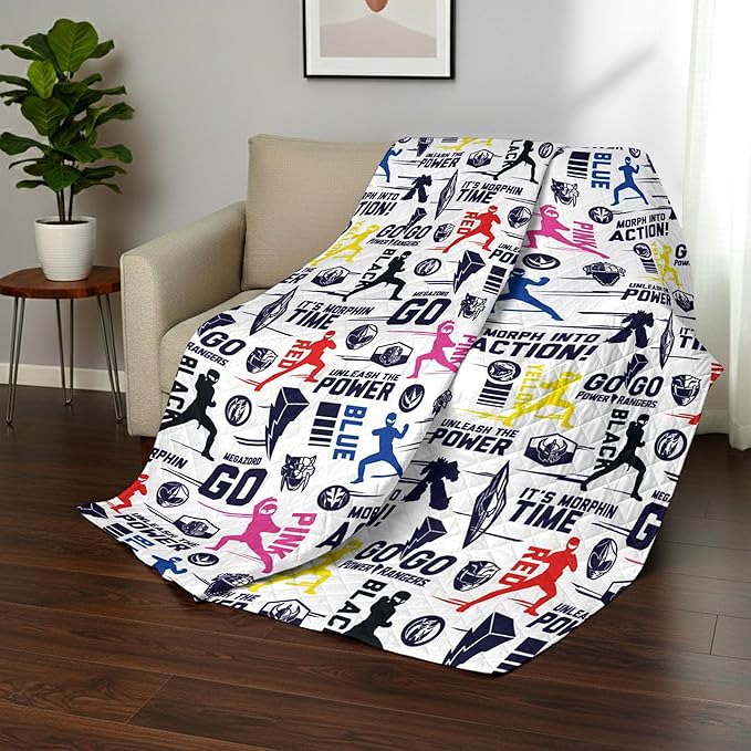 Northwest Power Rangers Core Quilted Blanket, Comfy Throw, Adults Boys Girls, Soft Lightweight Bedding for Bed, or Couch, 60 x 80 inches