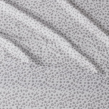 Amazon Basics Lightweight Breathable Brushed Microfiber Wrinkle Resistant 4 Piece Bed Sheet Set With 14-inch Deep Pockets - Full, Gray Cheetah, Printed