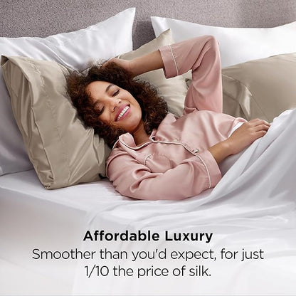 Bedsure Satin Pillowcases, Similar to Silk Pillow Cases Queen Size Set of 2, Pillow Case for Sleeping Women with Envelope Closure, Gifts for Women Men, Khaki, 20x30 Inches, 2pcs