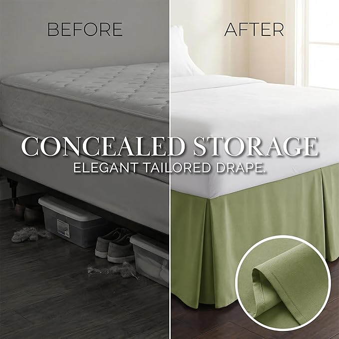 Southshore Fine Living, Inc. Twin Size Bed Skirt, 14-Inch Drop Pleated Bed Skirt for Twin Mattress, Dust Ruffle for Twin Size Bed, Sage Green