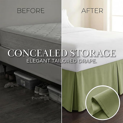 Southshore Fine Living, Inc. Queen Bed Skirt 14 Inch Drop, Pleated Sage Green Bed Skirt, Microfiber Dust Ruffle Queen Size, Wrinkle Free, Hides Underbed Storage and Box Springs, Oeko-Tex, Sage Green