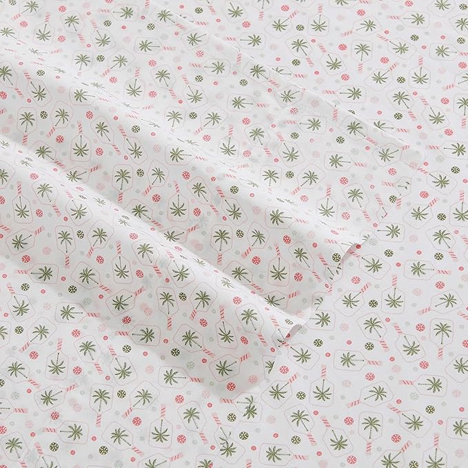 Tommy Bahama - King Sheet Set, Crisp & Cool Cotton Percale Bed Sheets, Deep Pockets, Coastal Bedding with Matching Fitted Sheet & Pillowcases (Pickleball Palm Pink)