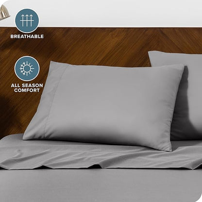 Bare Home Microfiber Pillow Cases - Queen Size Set of 2 - Cooling Pillowcases - Double Brushed - Easy Care - Envelope Closure (Queen Pillowcase Set of 2, Light Grey)