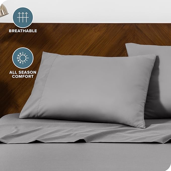 Bare Home Microfiber Pillow Cases - King 20x36 - Cooling Pillowcases - Double Brushed - Easy Care - Envelope Closure (King Pillowcase Set of 2, Light Grey)