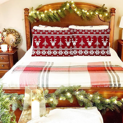 YIYEA Christmas Standard Pillow Cases Set of 2, Ultra Soft Double Brushed Microfiber Pillowcases Standard, Christmas Reindeer Bed Pillow Covers, Fade Resistant, Easy Slip-On (20"x26")