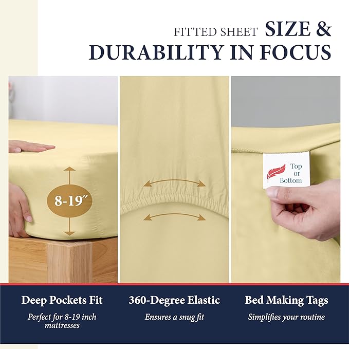 Ashton Sheets 100% Egyptian Cotton Sheets King Size - 1200 Thread Count King Size Sheets Set Egyptian Cotton, 4 PC Luxury Bedsheet (Beige), Soft, Cooling, 17" Deep Pocket Sateen Weave Bedsheet Set