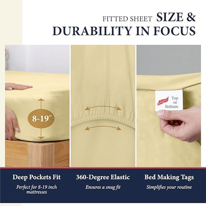 Ashton Sheets 100% Egyptian Cotton Sheets Queen Size - 1200 Thread Count Queen Size Sheets Set Egyptian Cotton, 4 PC Luxury Bedsheet (Beige), Soft, Cooling, 17" Deep Pocket Sateen Bedsheet Set