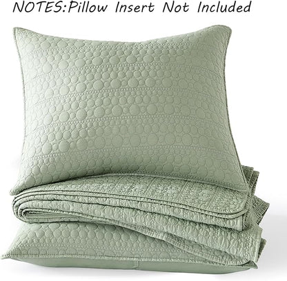 HORIMOTE HOME Quilt Set Twin Size Sage Green, Classic Geometric Spots Stitched Pattern, Pre-Washed Microfiber Chic Rustic Look, Ultra Soft Lightweight Quilted Bedspread for All Season, 2 Pieces