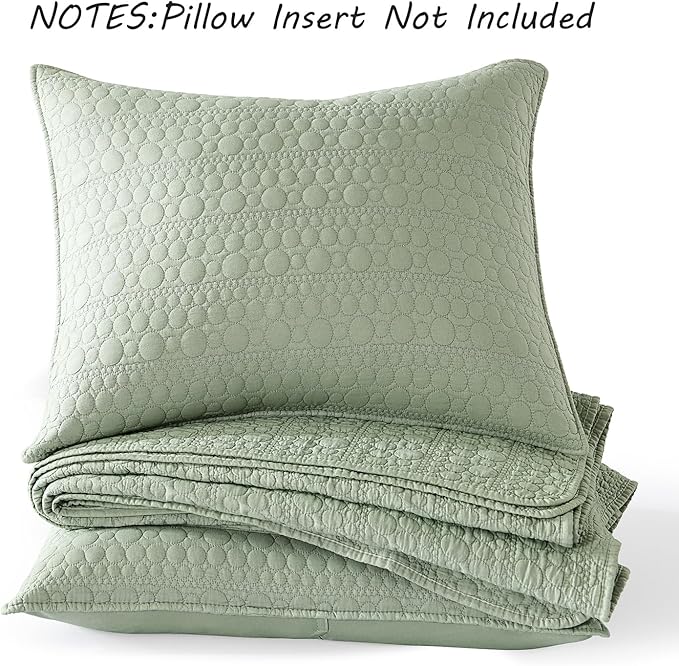 HORIMOTE HOME Quilt Set King Size Sage Green, Classic Geometric Spots Stitched Pattern, Pre-Washed Microfiber Chic Rustic Look, Ultra Soft Lightweight Quilted Bedspread for All Season, 3 Pieces