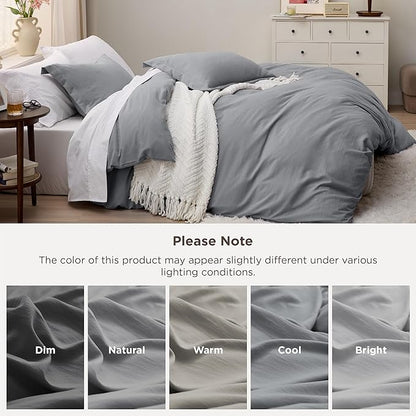 Bedsure Grey Duvet Cover King Size - 3 Pieces Prewashed Cotton-Like Polyester Extra Soft Bedding Set, Includes 1 Duvet Cover 104x90 Inches with Zipper Closure & 2 Pillow Shams, Comforter Not Included
