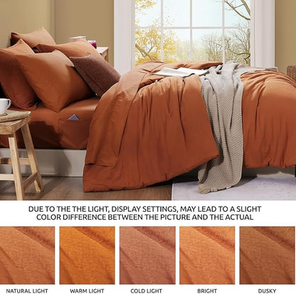 WRENSONGE Oversized Queen Comforter Set - 7 Pieces Burnt Orange Bed in a Bag Queen with Sheets, 2 Pillow Shams, and 2 Pillowcases- Warm Bedding Sets Queen for All Season