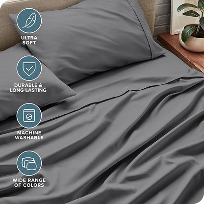 Bare Home Twin XL Sheet Set - 1800 Ultra-Soft Microfiber Twin Extra Long Bed Sheets - Double Brushed - Deep Pockets - Easy Fit - 3 Piece Set - Bedding Sheets & Pillowcases (Twin XL, Grey)