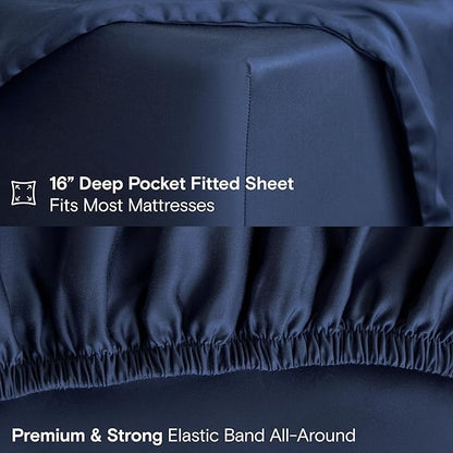 DOZ Sheet Set, 100% Viscose derived from Bamboo, Organically Grown, Buttery Soft, Cooling Sheets, High GSM, Deep Pockets - 3 Piece - 2 Pillowcases 1 Fitted Sheet (Sapphire, Full)