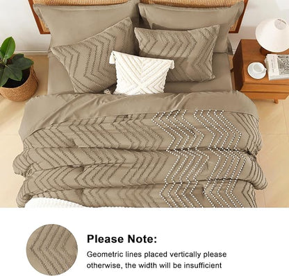 Litanika Taupe California King Size Comforter Set with Sheets - 7 Pieces Bed in a Bag California King Boho Tufted Complete Bedding Sets with Comforter, Sheets, Pillowcases & Shams