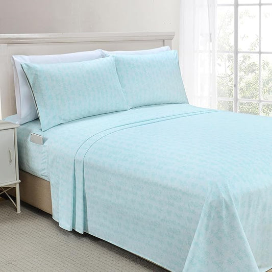 Elegant Comfort Softest and Coziest 6-Piece Sheet Set - 1500 Premium Hotel Quality Microfiber - Deep Pocket, Wrinkle Resistant 6-Piece Wave Pattern Bed Sheet Set, Twin, Wave Aqua