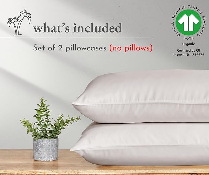 California Design Den King Pillowcases Set of 2-100% Organic Cotton, Crisp Percale, Breathable, Fits King Size Pillows - Stone (True Beige)
